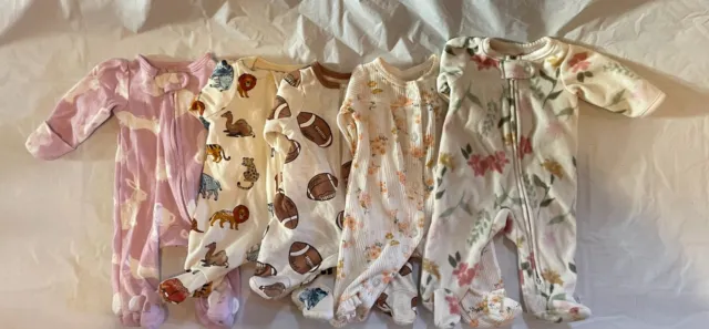 Lot of 5 Carter's Preemie Baby Infant Girl's Clothes Sleepers
