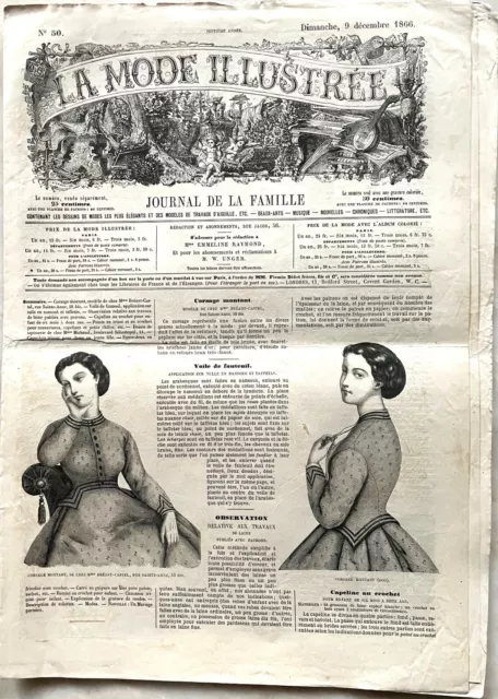 La Mode Illustrée n° 50 du 9 Décembre 1866 journal de famille Capeline Corsage