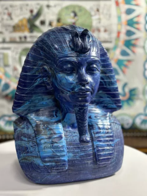 King Tutankhamun Mask Head Lapis Lazuli Stone Rare Authentic Egyptian Antiquity