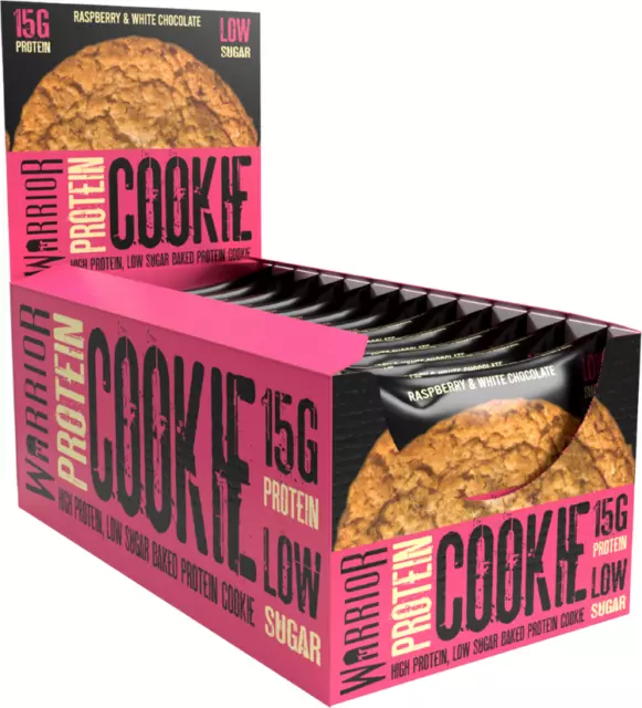 Warrior 15g Protein Cookies - Supreme White Chocolate Raspberry  - Pack of 12