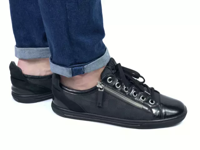 Louis Vuitton mens sneakers 11M/UK10 Black leather/Damier trim Hightop zip
