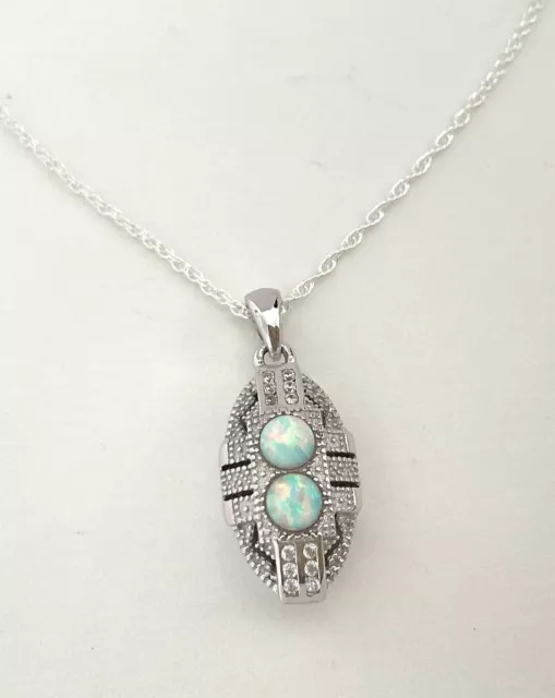 Necklace Sterling Silver Pure 925 Art Deco Opal Vintage Style Stunning Free Post