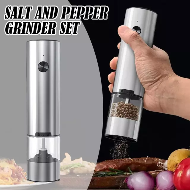 Salt Pepper Mill Set Electric Grinder Shaker Stainless Steel Silver UK