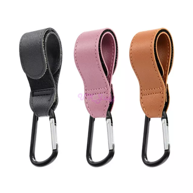 Universal PU Leather Style Buggy Mummy Clips For Pram Stroller Hook Strap 2Pack