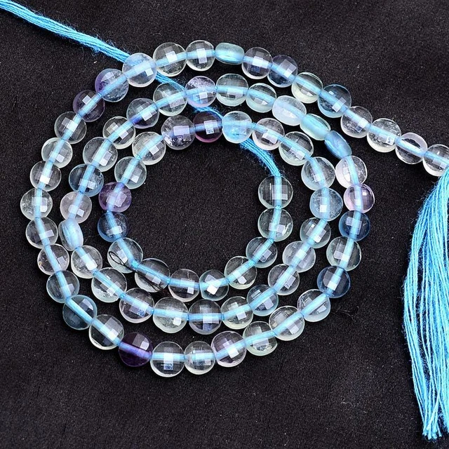 AAA Bleu Fluorite Gemme 3mm-4mm Pièce Forme Checker Coupe Facettes Perles 33cm