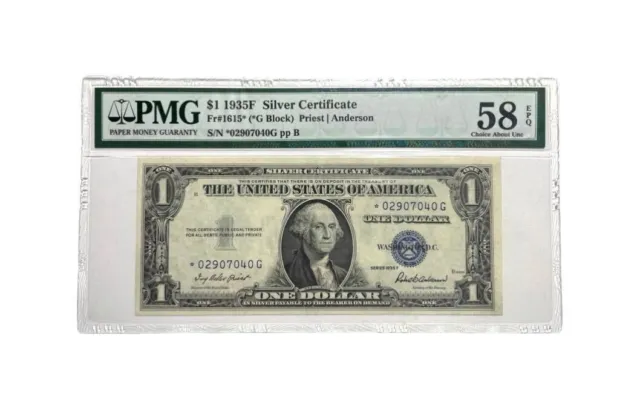 Certified 1935 F( *G Block) $1 Silver ⭐️STAR Fr. 1615* PMG 58EPQ  CH About UNC 2