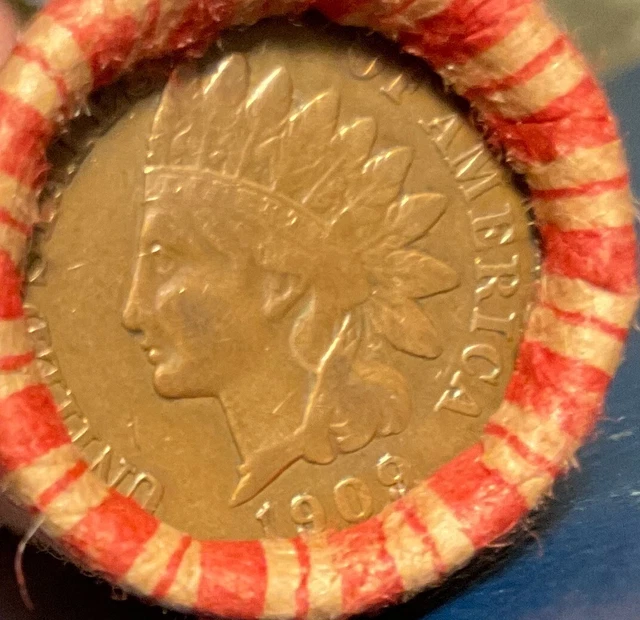 1909 Indian Head Cent is on the end of a 50-coin Mixed Indian / Wheat Roll