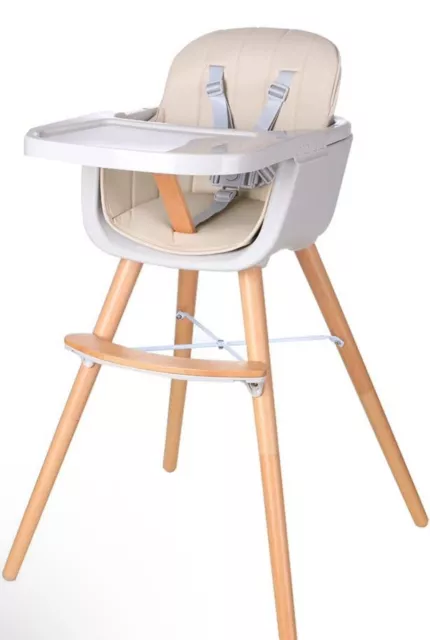 3-in-1 Convertible Wooden High Chair Baby Toddler Highchair with Cushion Beige