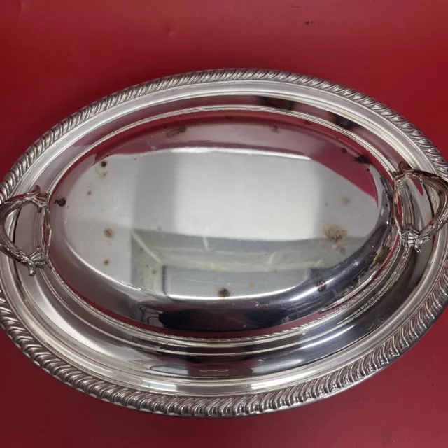 VINTAGE 12" Silver Plate Oval Covered Serving Dish with Lid 3