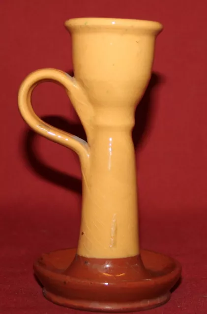 Vintage Folk Hand Made Glazed Redware Pottery Candlestick