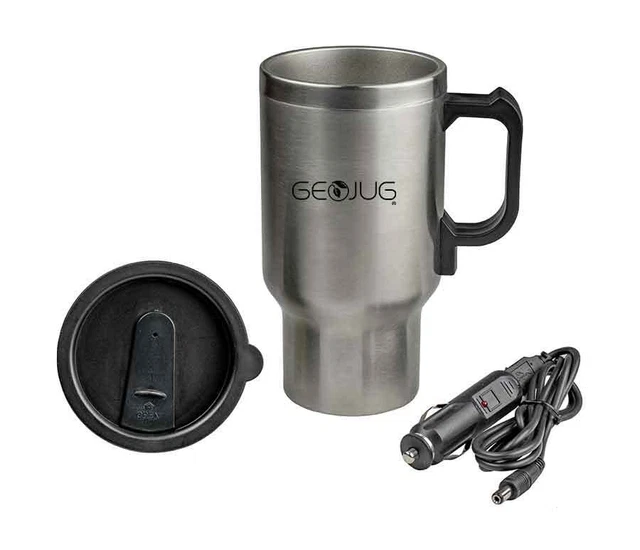 Brentwood CMB-16 Black/Silver 12V Car Heated Coffee Travel Mug St Steel 16oz Cup