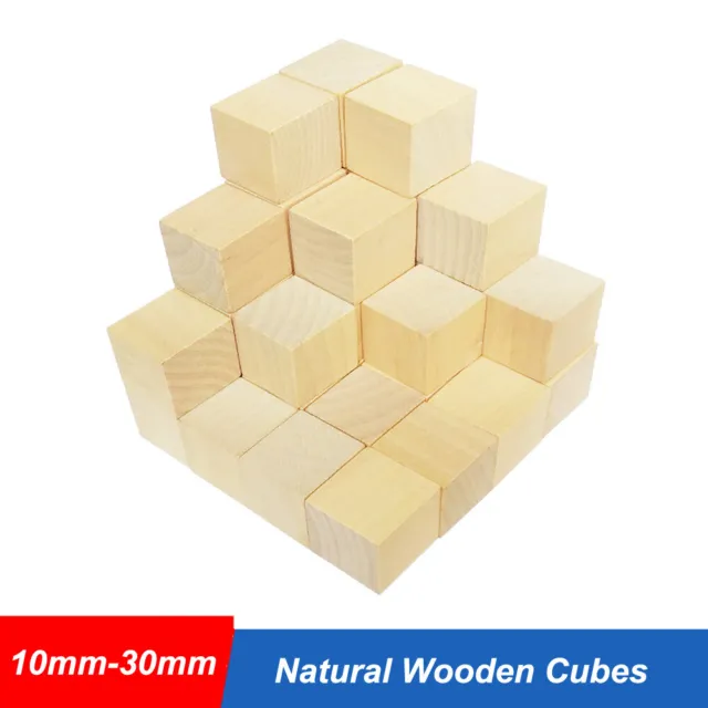 Natural Wooden Craft Supplies Blocks Wood Cubes 10/15/20/25/30mm Hardwood DIY