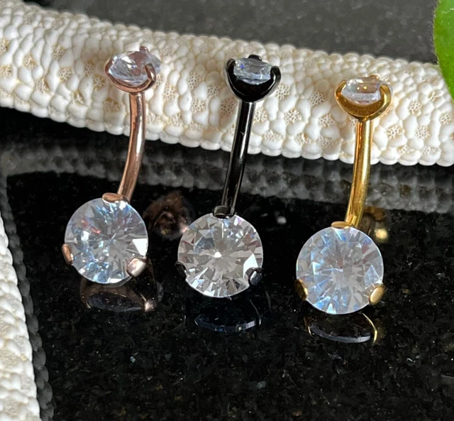 1pc Prong Set CZ Gem Titanium IP Internally Threaded Belly Ring Navel Naval