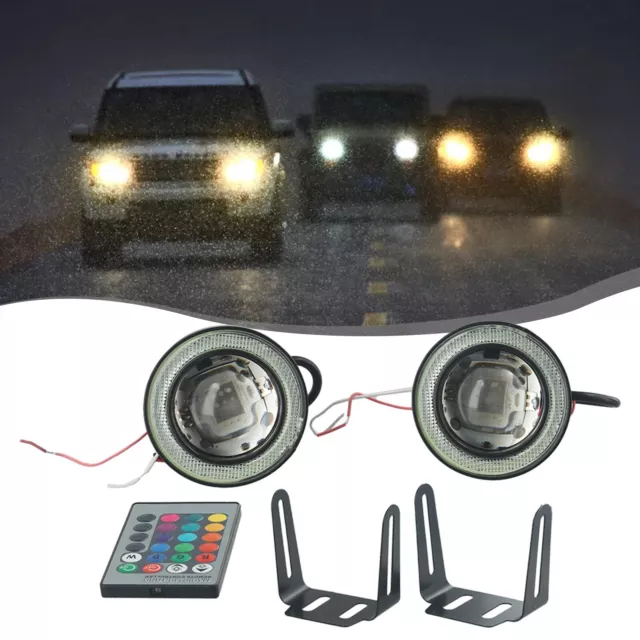 Wireless Remote Controlled RGB LED Fog Lights with Ice Blue Halo Rings