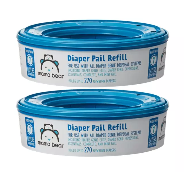 2 PACK! Mama Bear Diaper Pail Refills for Diaper Genie Pails, 270 Count Each