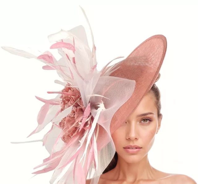 Blush Dusty Dusky Pink Large Feather Fascinator Hat Headband for Kentucky Derby