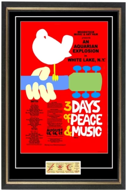 Woodstock 1969 Concert Poster & Ticket Ready to frame! Beautiful set hendrix,who