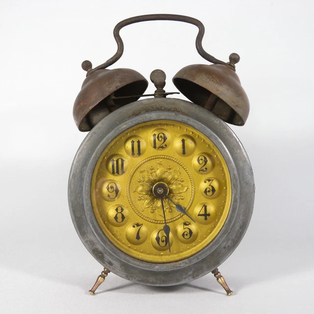 U484 Antica Sveglia Sveglietta Orologio Da Tavolo Francese In Metallo Vintage