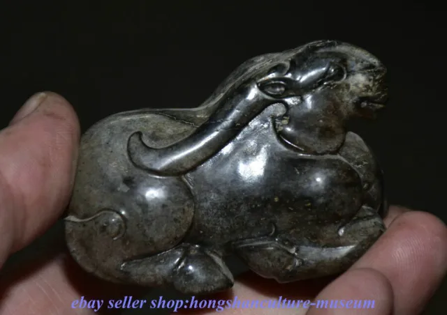 2.7 " China Natural Hetian Jade Carved 12 Zodiac Animal Sheep Lucky Statue