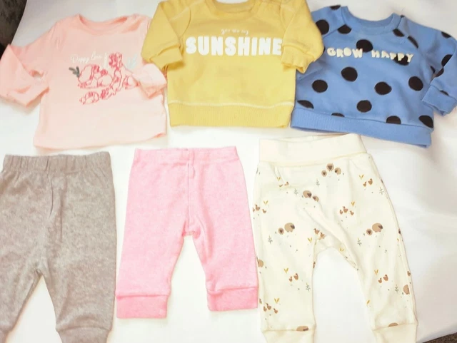 Baby Girls 0-3 Months  Bundle 3 X Long Sleeved Tops And 3 X Jogging Bottoms
