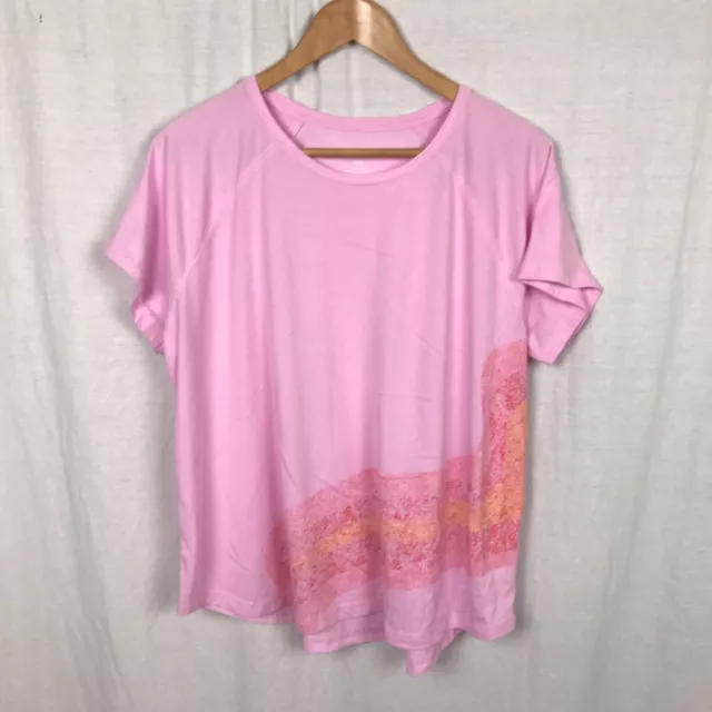 Tek Gear Women's Core Raglan Tee in Abstract Pink Curves Short Sleeve Size XXL