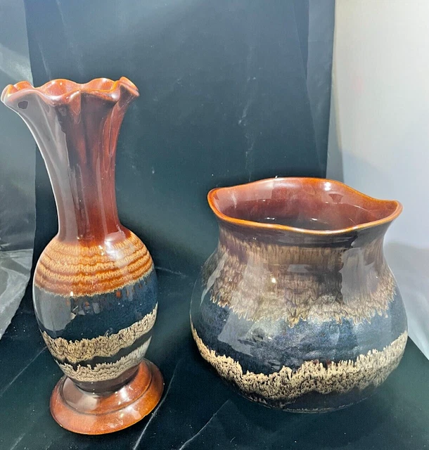 MCM Royal Haeger Mid Century Modern Lava Drip Glaze TWO VASES