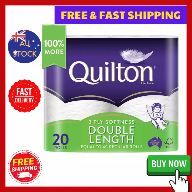 Toilet Paper 20 Rolls Deluxe Quilton 3 Ply Double Length Large Roll Tissue Bulk