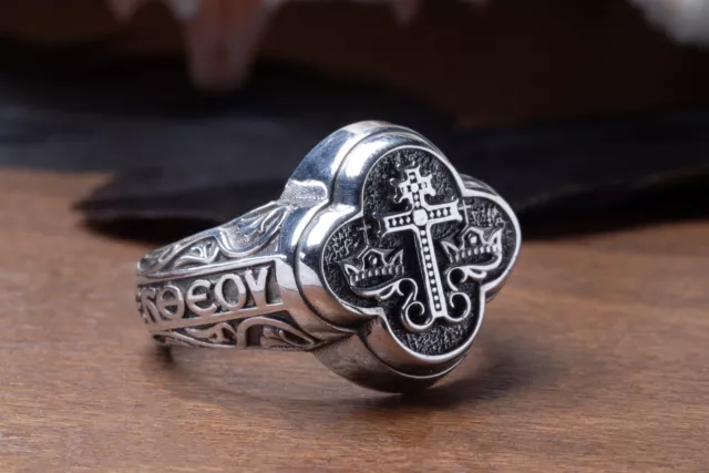 Wedding Orthodox Byzantine ring 925 sterling silver biker ring great gift  mens
