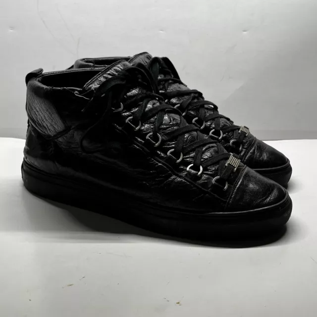 Balenciaga Arena Mens EU 40 US 8 Shoes Black Leather Sneakers 373401