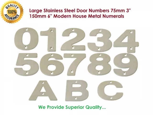 Large Stainless Steel Door Numbers 75mm 3" 150mm 6" Modern House Metal Numerals