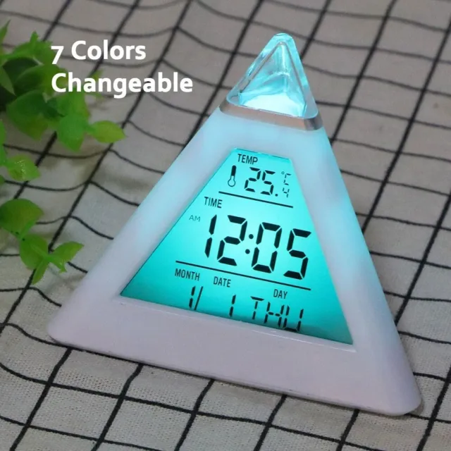 Table Clocks Changing LED Temperature Week Display Digital Alarm Clock 7 Colors
