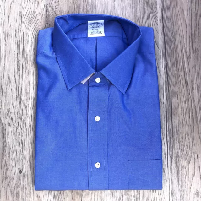 Camicia da uomo grande Brooks Brothers Regent blu non ferro 17"" 100% cotone USA Supima