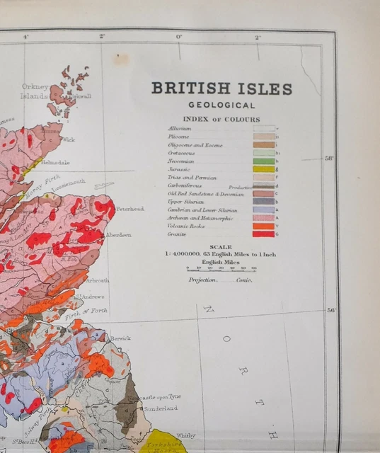 Metamorphic Rocks Uk Map 1889 MAP BRITISH Isles Geological Jurassic Granite Volcanic Rocks ...