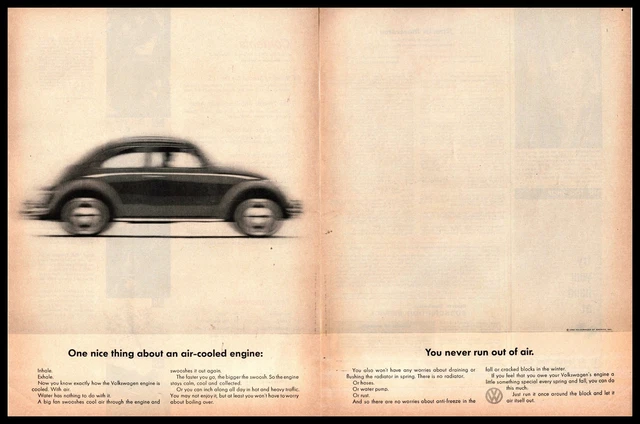 1962 Volkswagen Type 1 Beetle "You Never Run Out Of Air" VW Bug 2-Page Print Ad