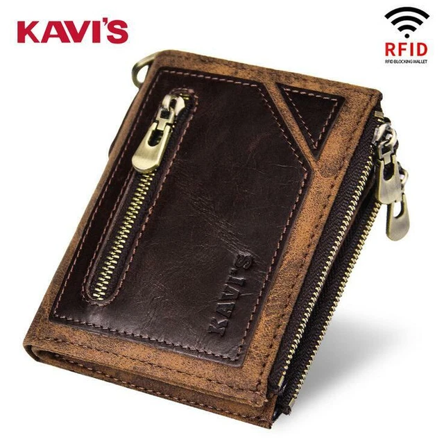 Men's Cowhide Genuine Leather Zipper Wallet RFID Credit Card ID Holder Purse New