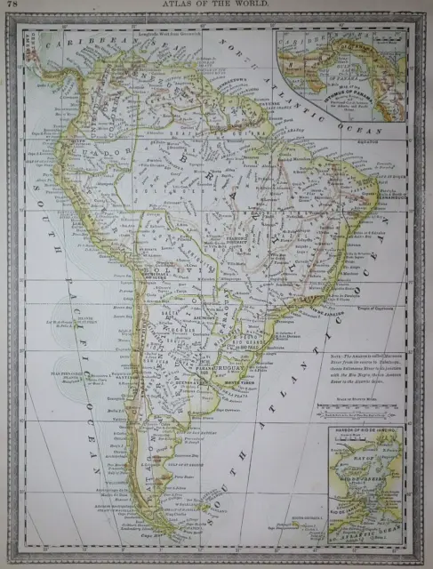 1890 McNally Atlas Map ~ SOUTH AMERICA ~ (10x13)  ~ Free S&H  #627