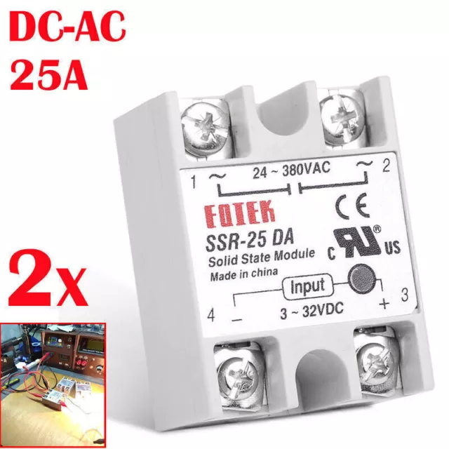 2 Stücke SSR-25DA 25A DC/AC 24V-380V Solid State Relay Alloy Heat Sink *