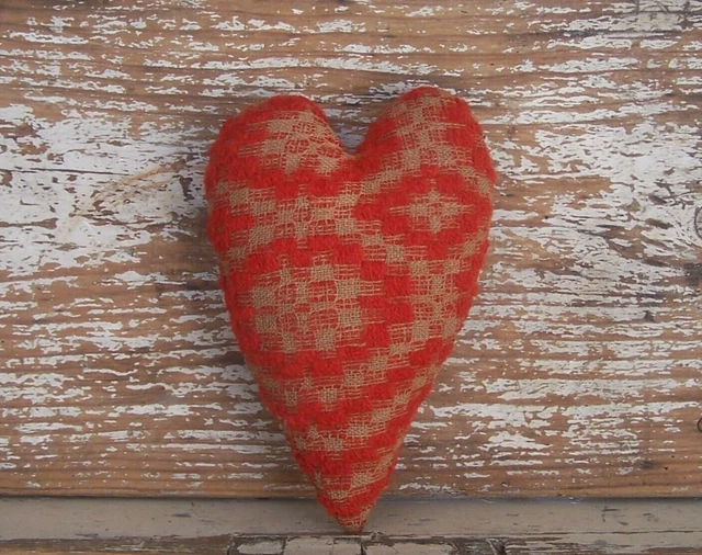 Primitive Heart Antique Coverlet Rustic Americana Farmhouse Decor Red - HANDMADE