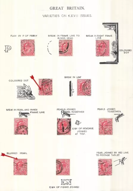 G.b. Kevii Postage Stamps, One Penny Value Varieties. Sg 219, Well Written Up.