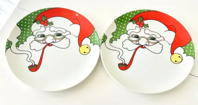 Set 0f 2 Fitz & Floyd Variations 1979 Christmas Santa 7" Salad Dessert Plates