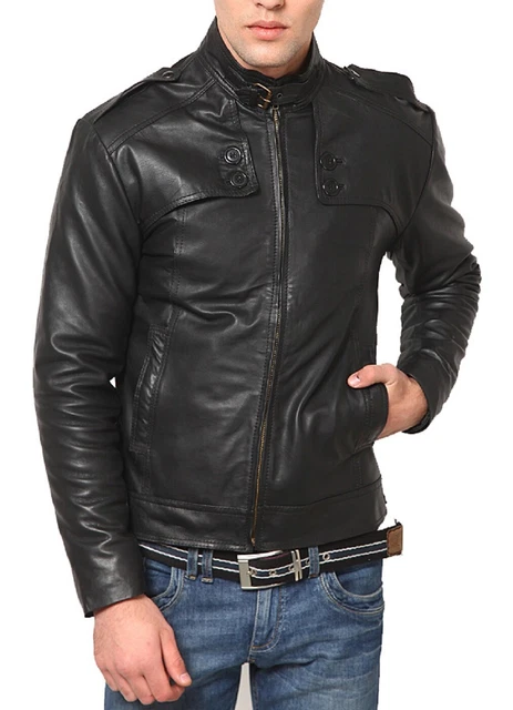 Uomo Giacca di Pelle Nuovo 100% Originale Morbida D'Agnello Slim Biker Bomber