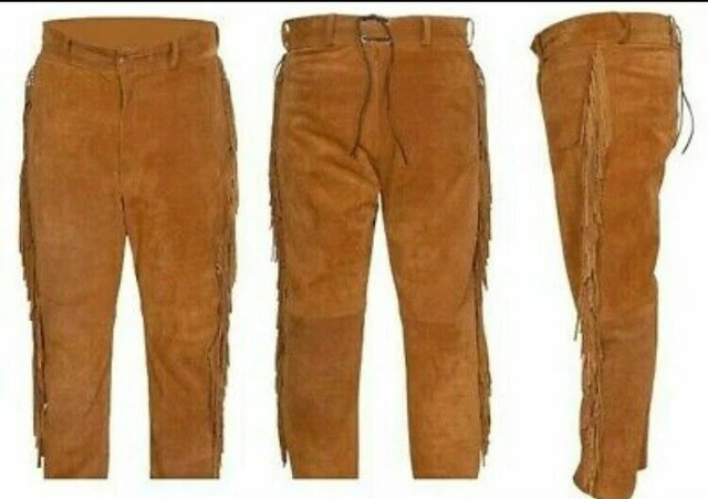 Pantalon cowboy homme en daim marron foncé à franges western - France