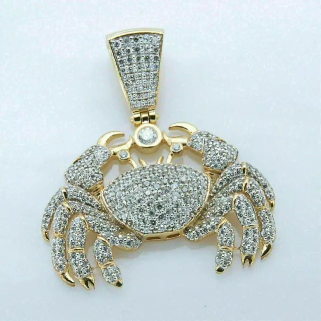 2.50 CT Round Cut Simulated Diamond Crab Cancer Pendant 14K Yellow Gold Plated