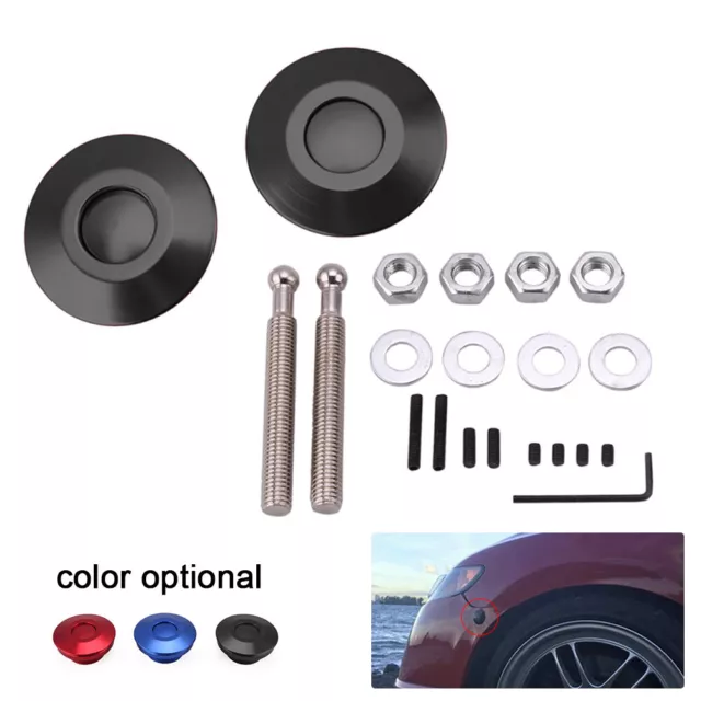 Black Push Button Billet Round Hood Pins Lock Clip Kit Engine Bonnets Lock