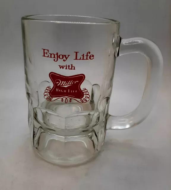 Retro Heavy Lead Glass "Enjoy Life With Miller High Life" Clear Heavy Glass...