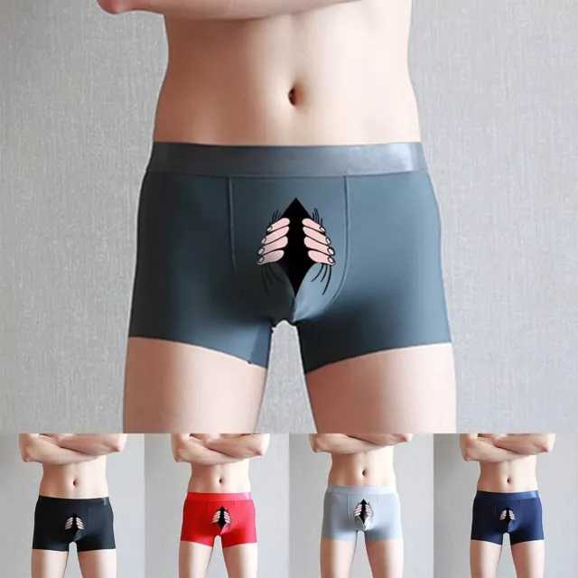 Cute and Sexy Ice Silk Boxer Briefs for Men Funny Cartoon Print Comfortable Fit