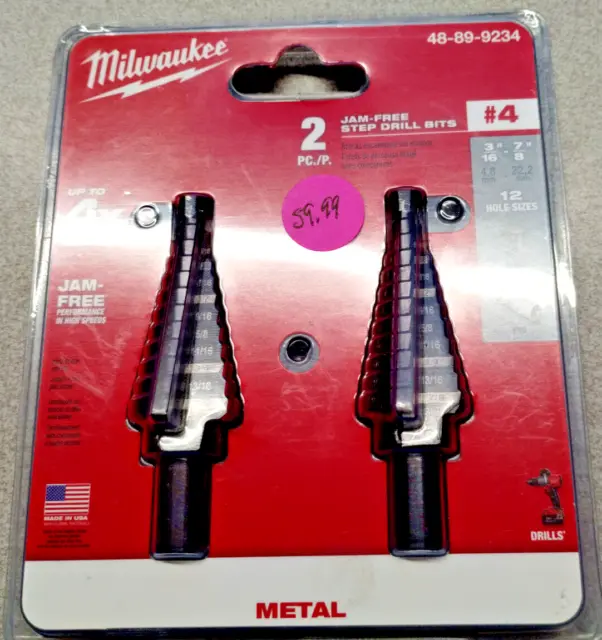 Milwaukee 48-89-9234 2 Piece #4 Step Drill Bit Set, 3/16" - 7/8"(C)