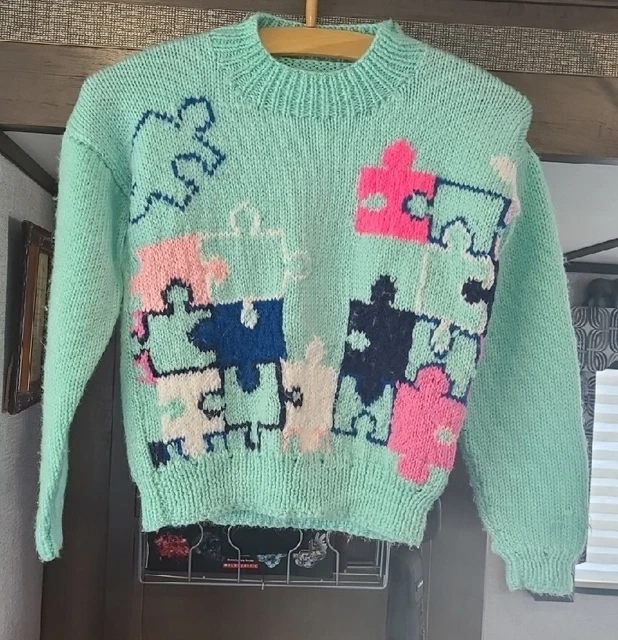Vintage Kids Girls Handmade Knit Sweater - See Description for Measurements