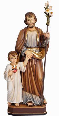 Holzgeschnitzter Saint Josef With Jesus Child Holy Statue Sculpture New