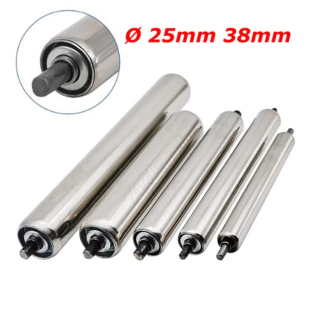 Ø 25mm 38mm Stainless Steel Conveyor Drum Roller w/Round Shaft, Length 200-500mm